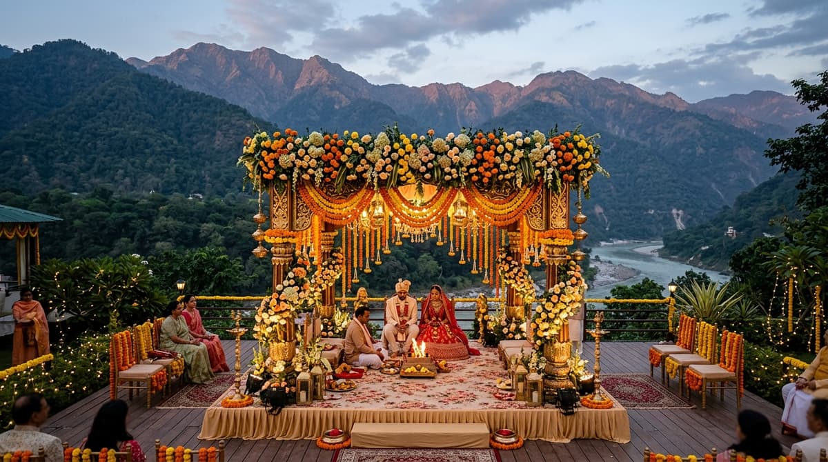 Destination Wedding in Rishikesh at Varanyam Resort mandap setup
